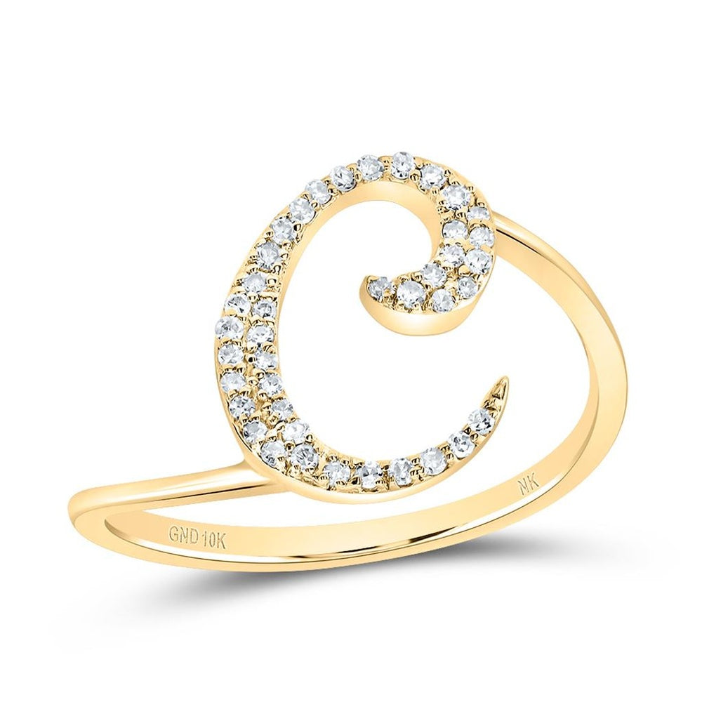 10K Yellow Gold Diamond Initial C Ring - 1/8 Carat Total Diamond Weight
