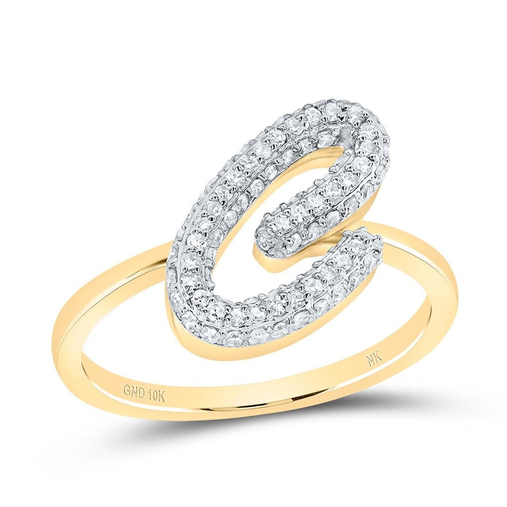 10K Yellow Gold Diamond Initial C Ring - 3/8 Carat Total Diamond Weight