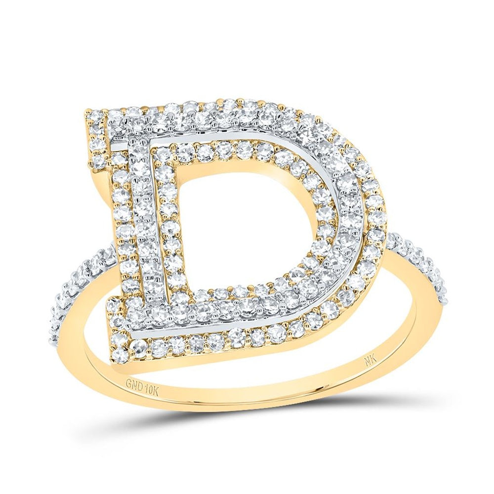 10K Yellow Gold Diamond Initial D Ring - 1/2 Carat Total Diamond Weight