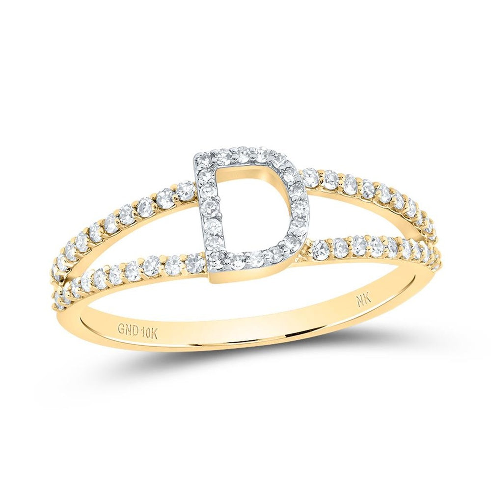 10K Yellow Gold Diamond Initial D Ring - 1/4 Carat Total Diamond Weight