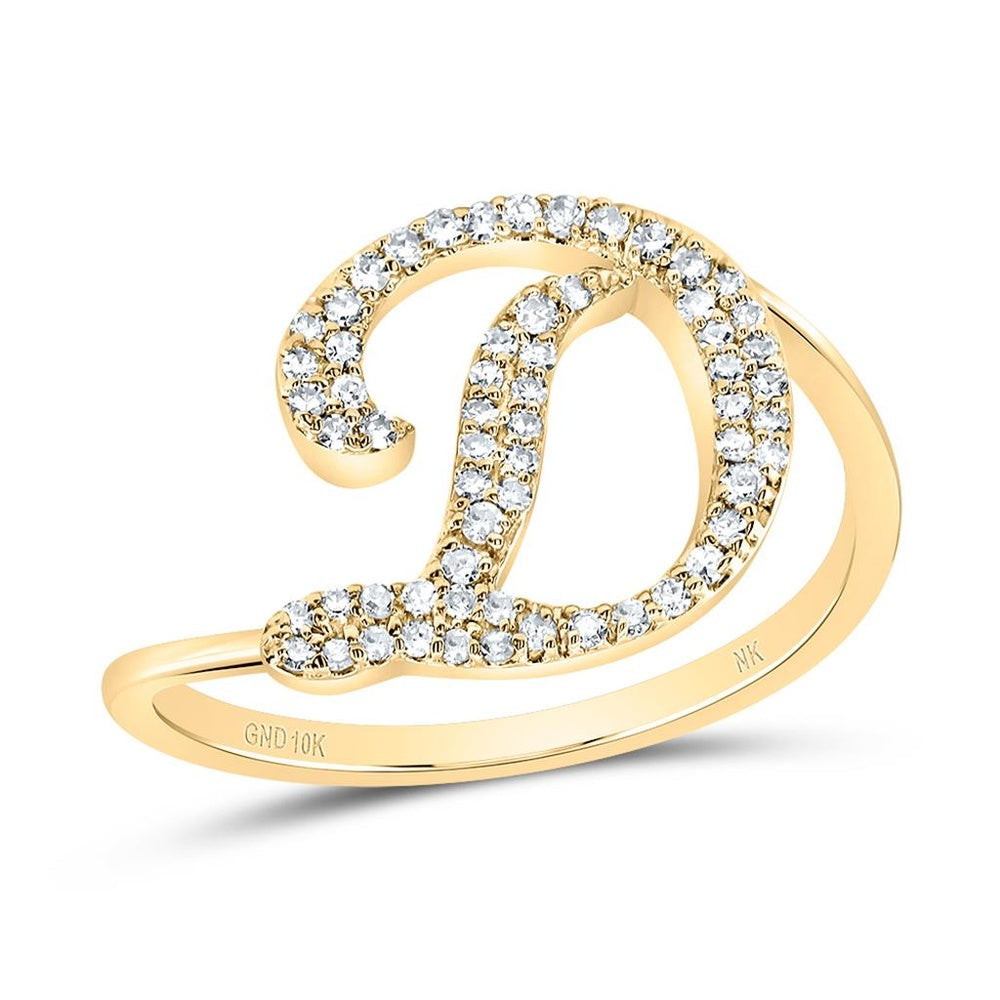 10K Yellow Gold Diamond Initial D Ring - 1/5 Carat Total Diamond Weight