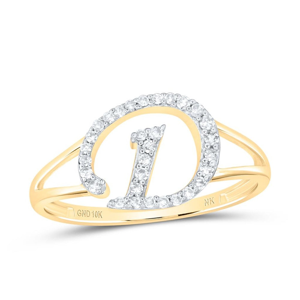 10K Yellow Gold Diamond Initial D Ring - 1/7 Carat Total Diamond Weight