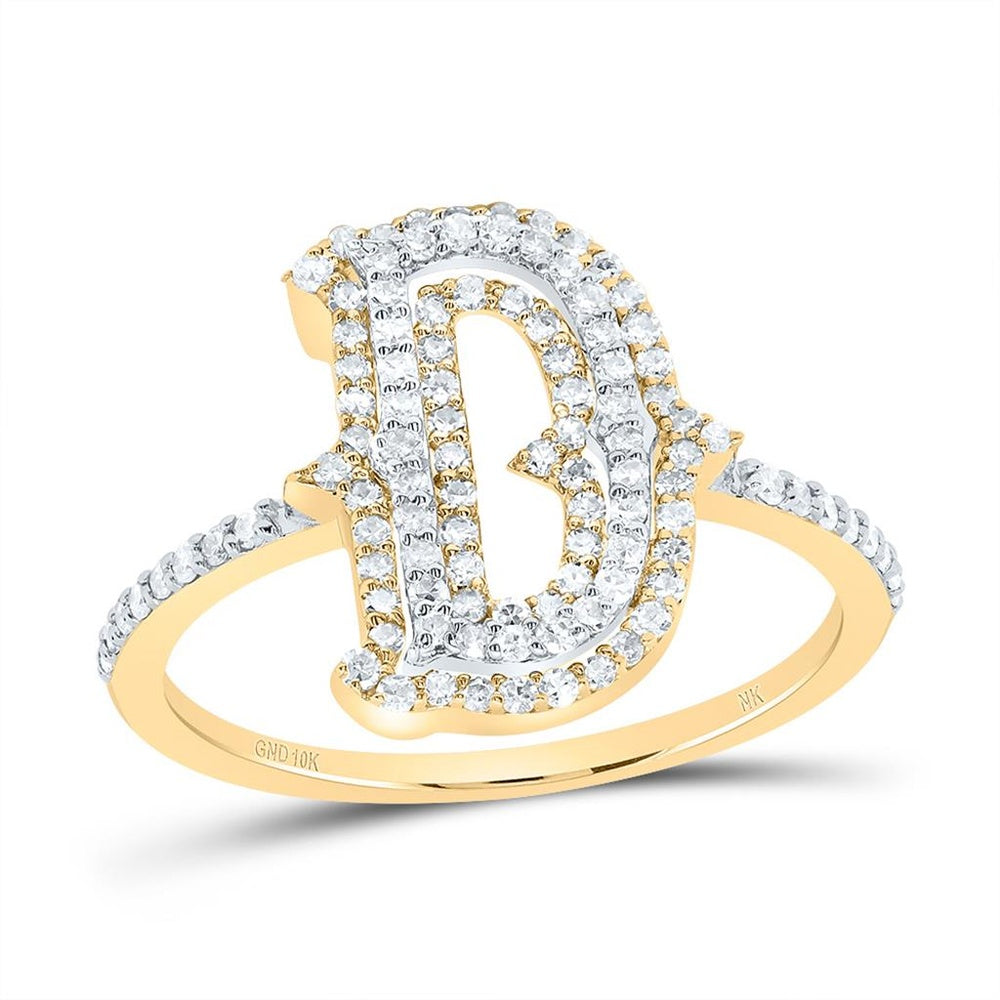 10K Yellow Gold Diamond Initial D Ring - 3/8 Carat Total Diamond Weight