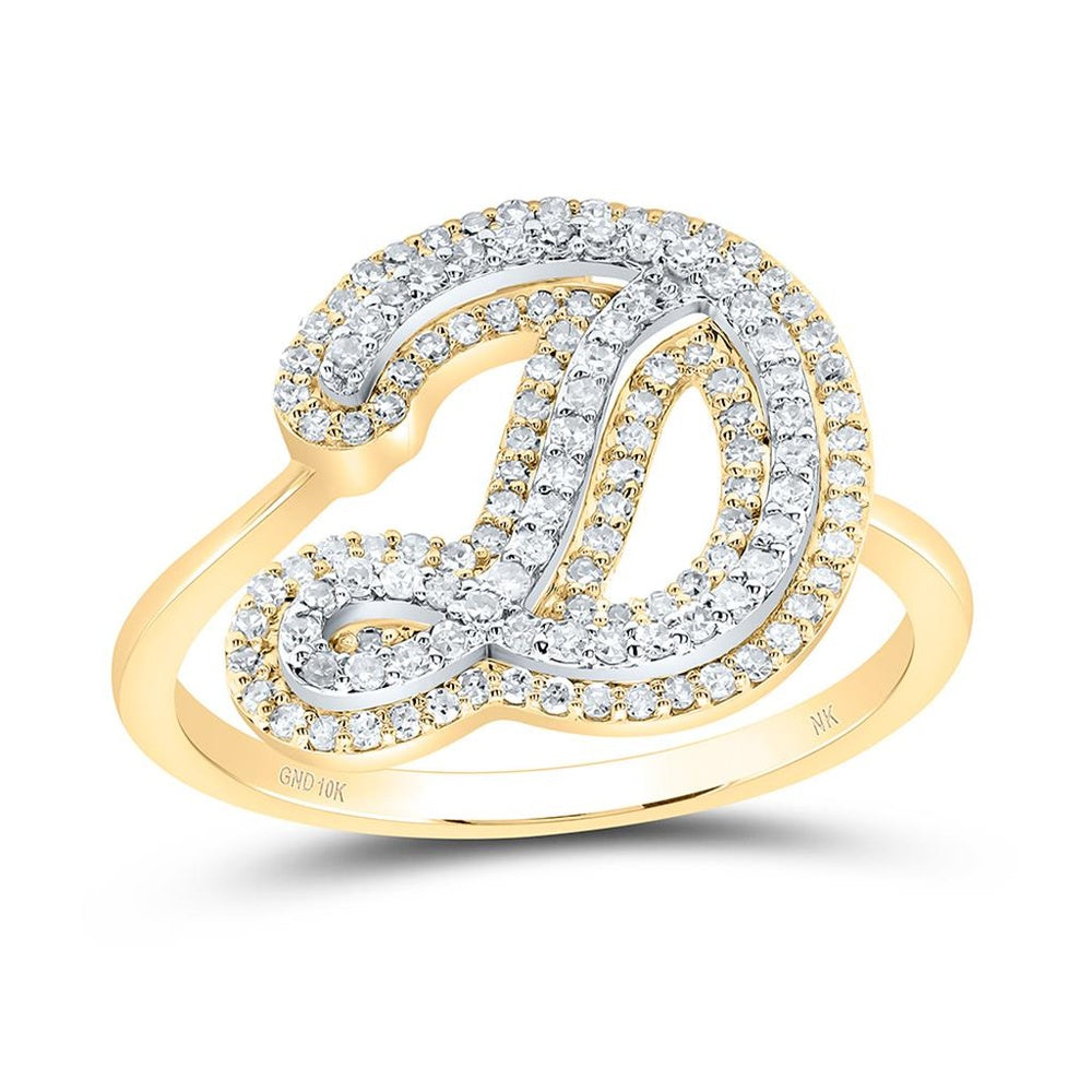 10K Yellow Gold Diamond Initial D Ring - 3/8 Carat Total Diamond Weight