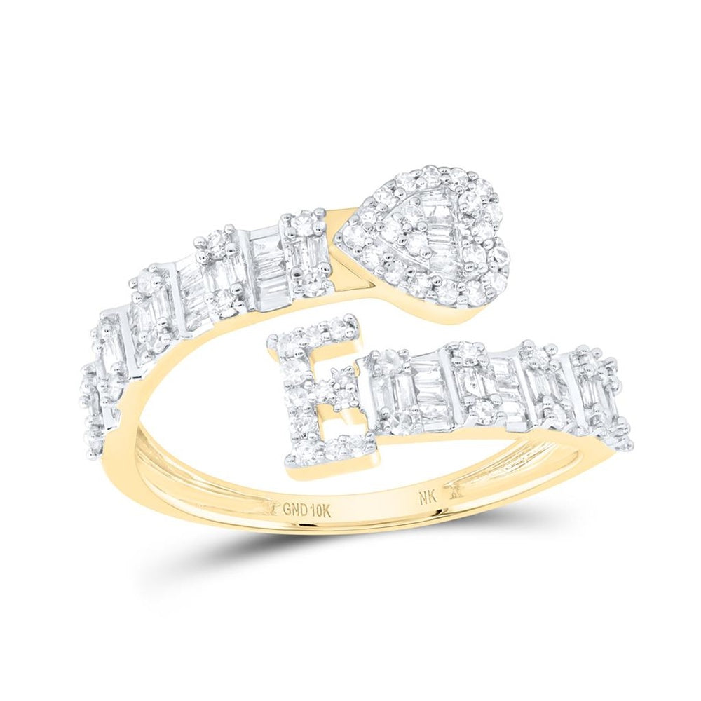 10K Yellow Gold Diamond Initial E Ring - 1/2 Carat Total Diamond Weight