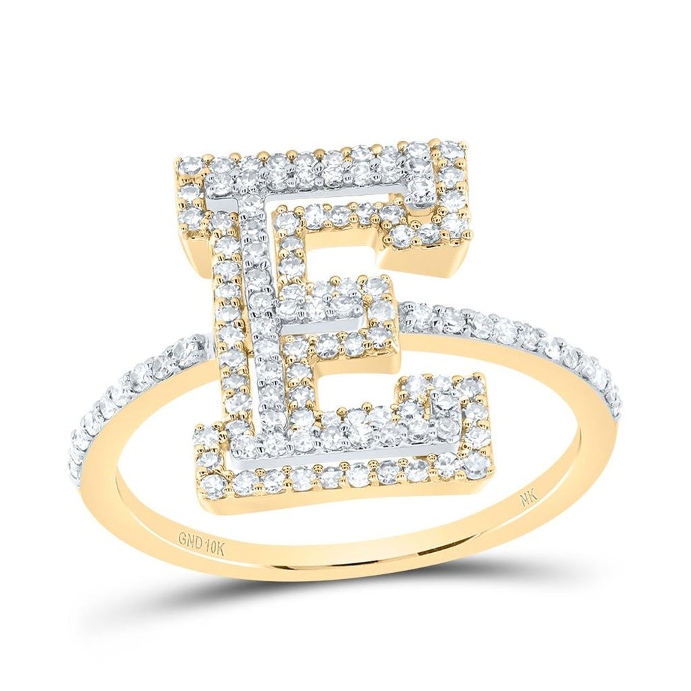 10K Yellow Gold Diamond Initial E Ring - 1/2 Carat Total Diamond Weight