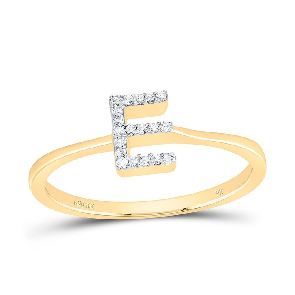 10K Yellow Gold Diamond Initial E Ring - 1/20 Carat Total Diamond Weight
