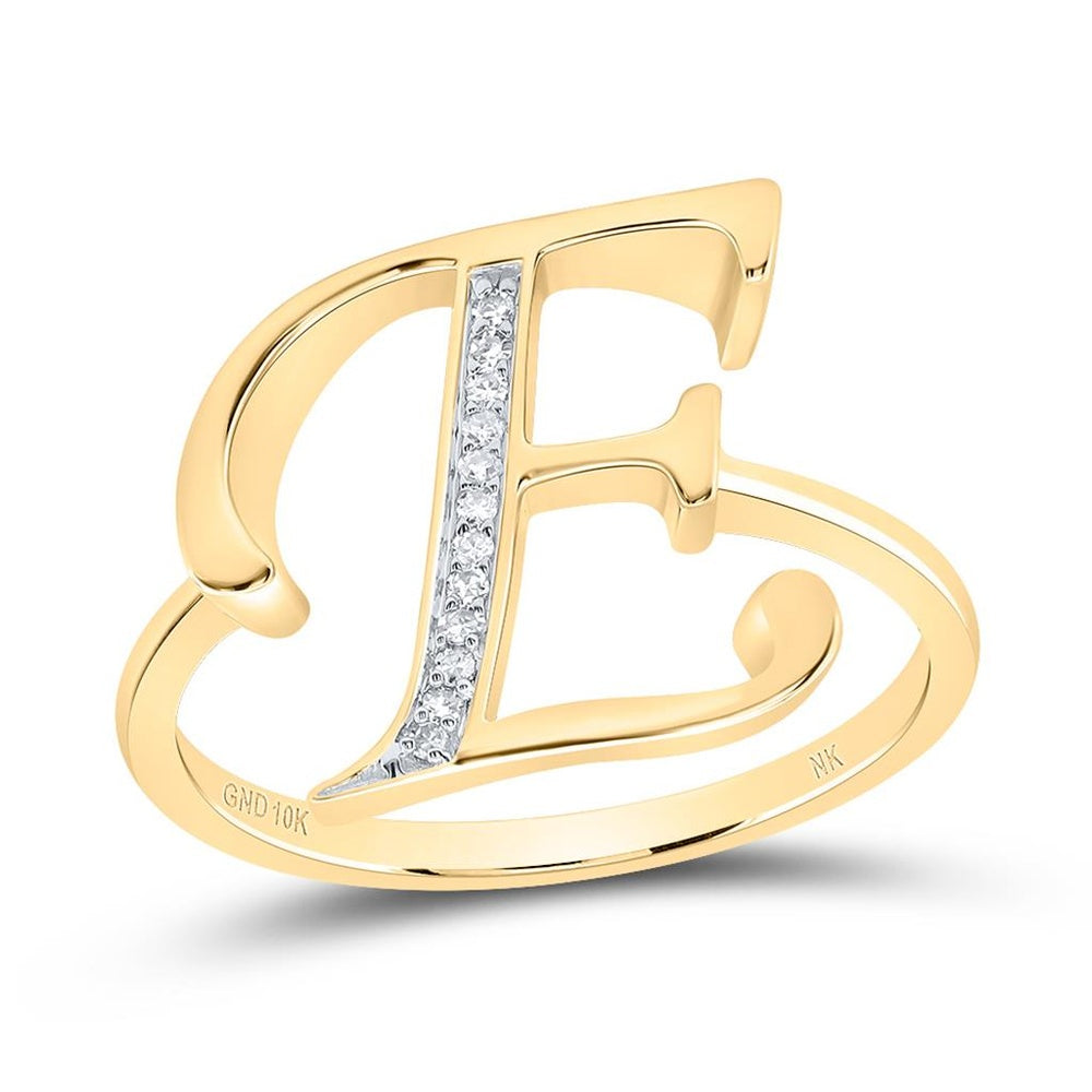 10K Yellow Gold Diamond Initial E Ring - 1/20 Carat Total Diamond Weight