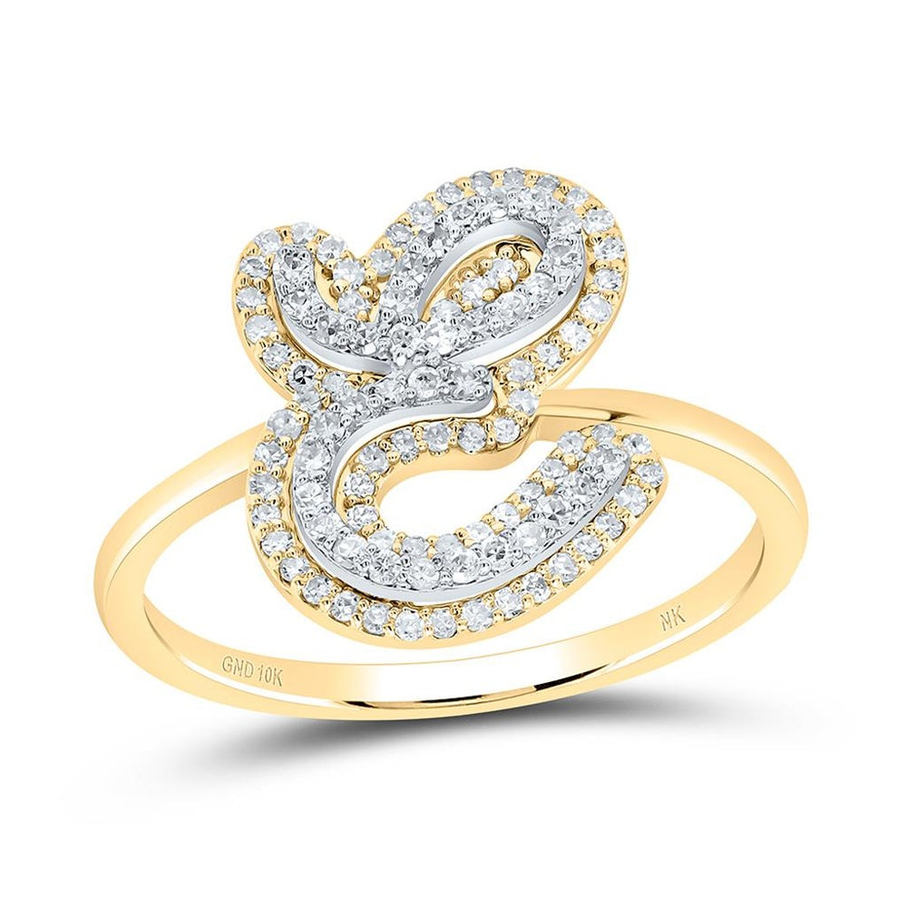 10K Yellow Gold Diamond Initial E Ring - 1/3 Carat Total Diamond Weight