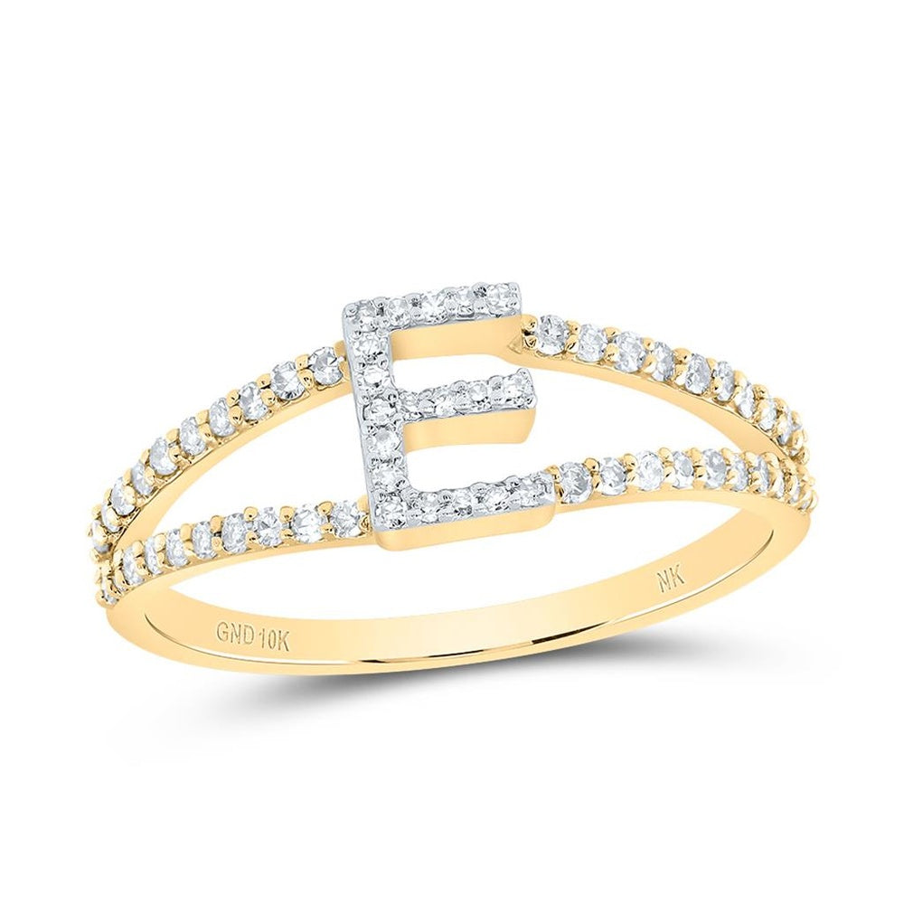 10K Yellow Gold Diamond Initial E Ring - 1/4 Carat Total Diamond Weight