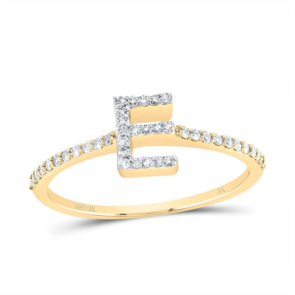 10K Yellow Gold Diamond Initial E Ring - 1/7 Carat Total Diamond Weight