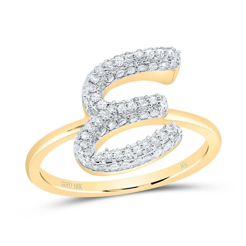 10K Yellow Gold Diamond Initial E Ring - 3/8 Carat Total Diamond Weight