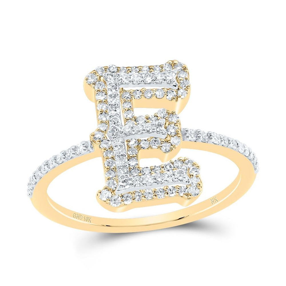10K Yellow Gold Diamond Initial E Ring - 3/8 Carat Total Diamond Weight