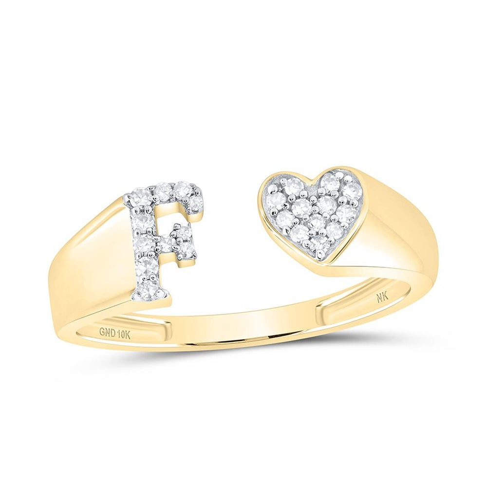 10K Yellow Gold Diamond Initial F Ring - 1/10 Carat Total Diamond Weight