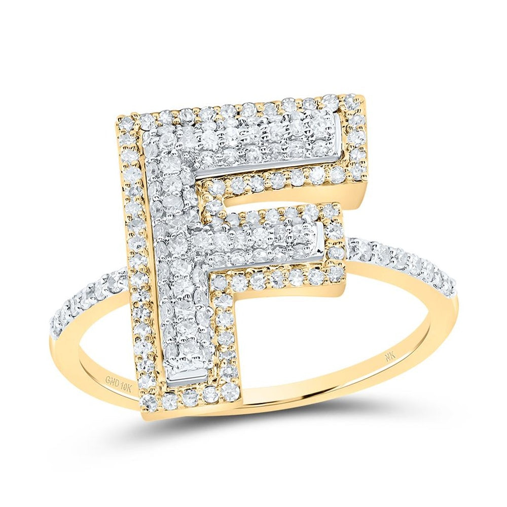 10K Yellow Gold Diamond Initial F Ring - 1/2 Carat Total Diamond Weight