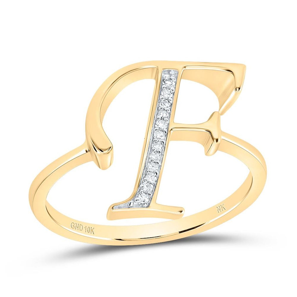 10K Yellow Gold Diamond Initial F Ring - 1/20 Carat Total Diamond Weight