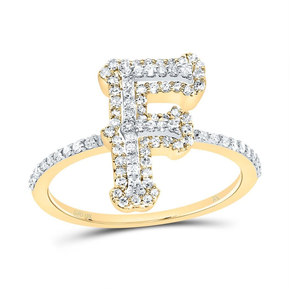 10K Yellow Gold Diamond Initial F Ring - 1/3 Carat Total Diamond Weight