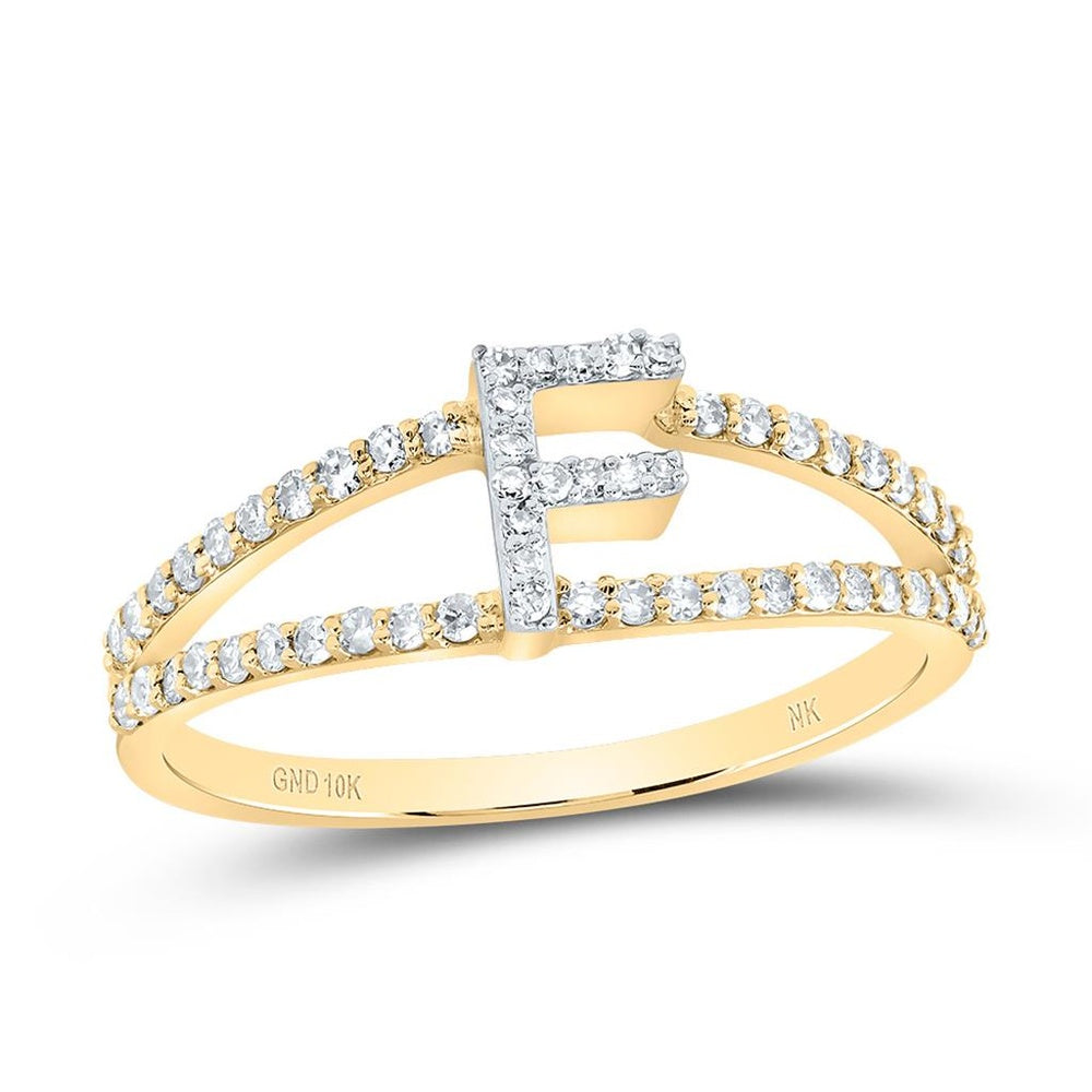 10K Yellow Gold Diamond Initial F Ring - 1/4 Carat Total Diamond Weight