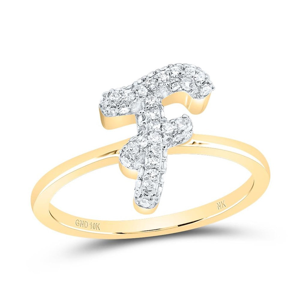 10K Yellow Gold Diamond Initial F Ring - 1/4 Carat Total Diamond Weight