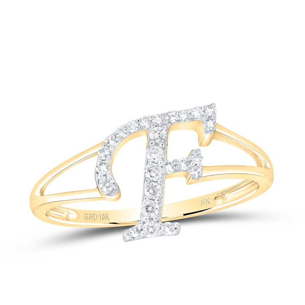 10K Yellow Gold Diamond Initial F Ring - 1/7 Carat Total Diamond Weight