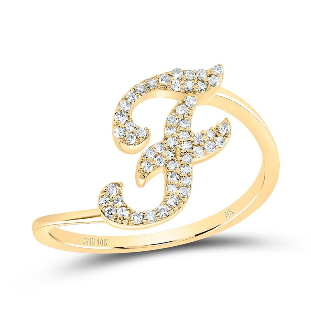 10K Yellow Gold Diamond Initial F Ring - 1/7 Carat Total Diamond Weight