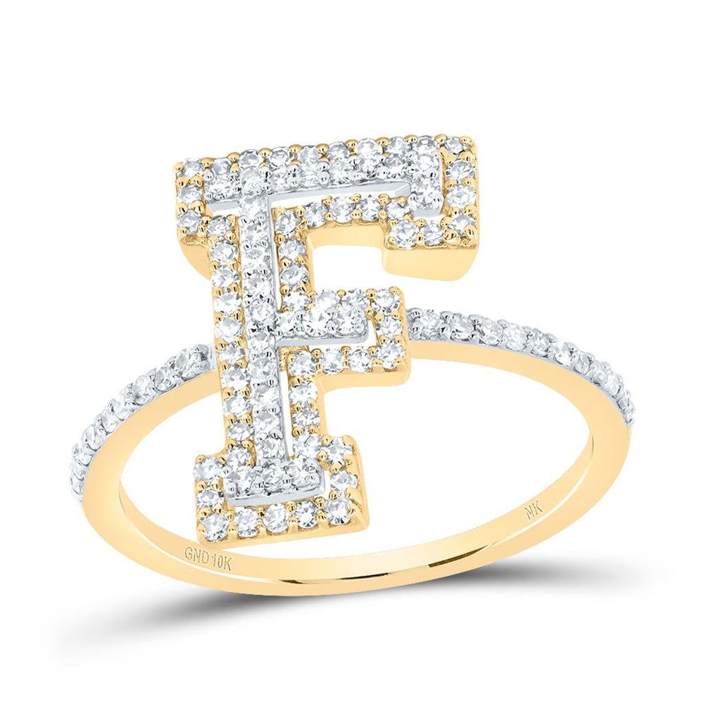 10K Yellow Gold Diamond Initial F Ring - 3/8 Carat Total Diamond Weight