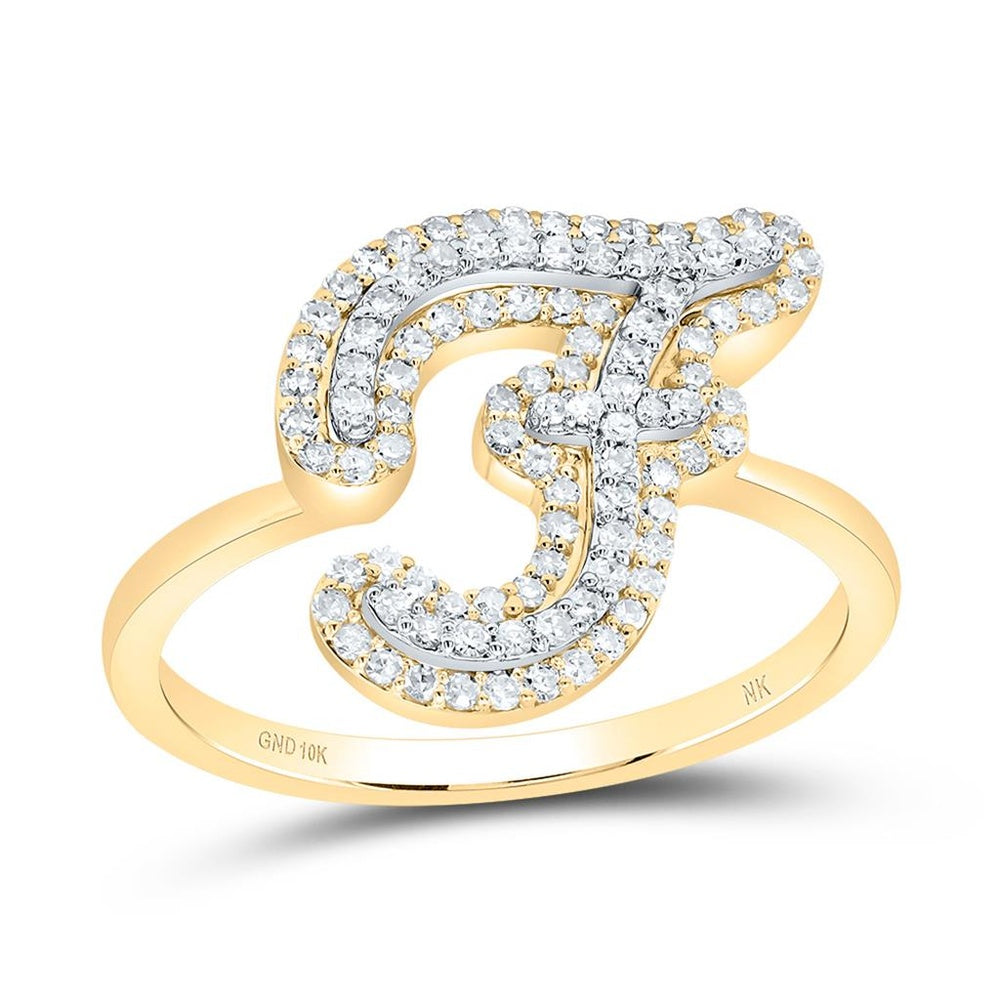 10K Yellow Gold Diamond Initial F Ring - 3/8 Carat Total Diamond Weight