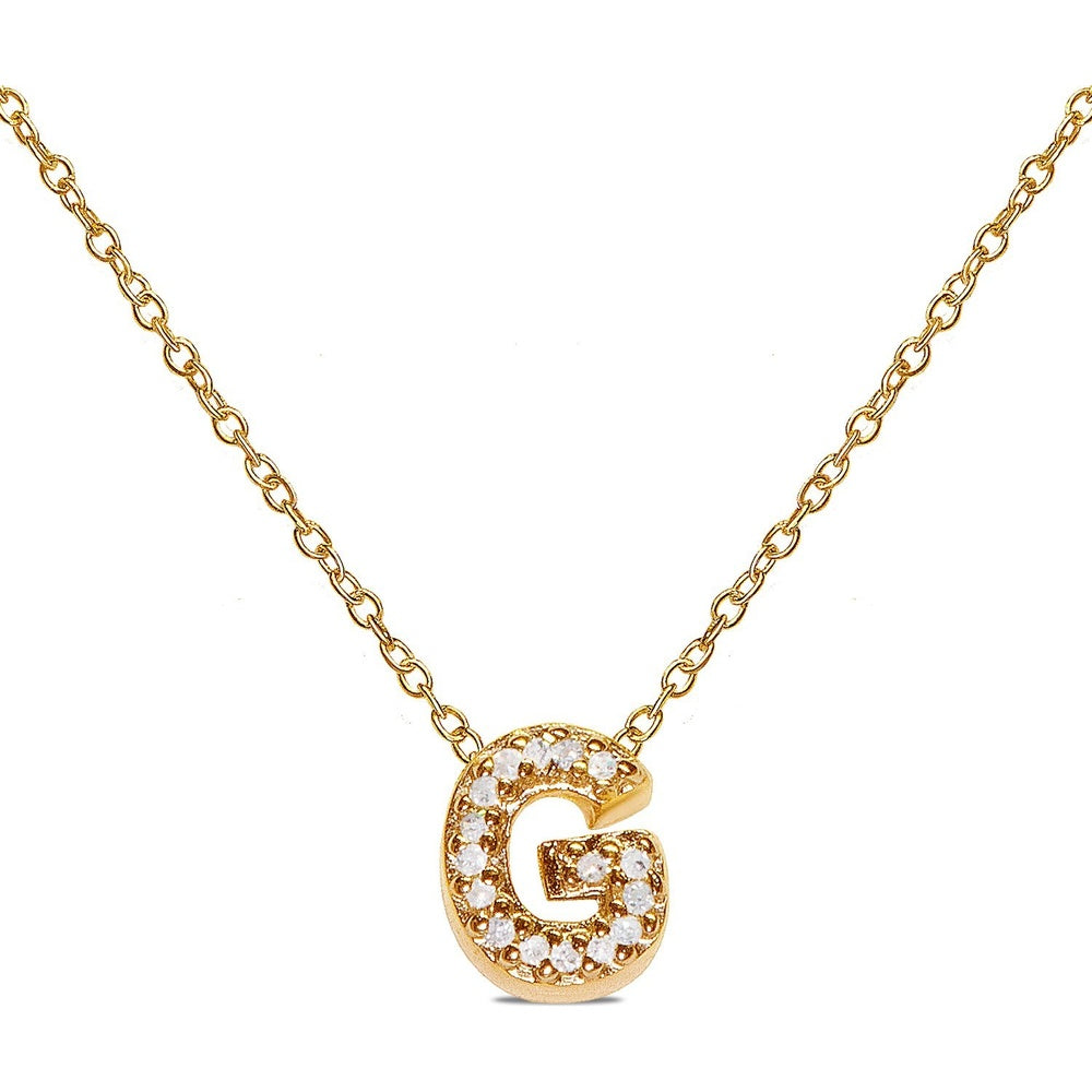 10K Yellow Gold Diamond Initial "G" Pendant Necklace with Prong-Set Round Diamonds - 0.07 Carat Total Diamond Weight by Auriventus
