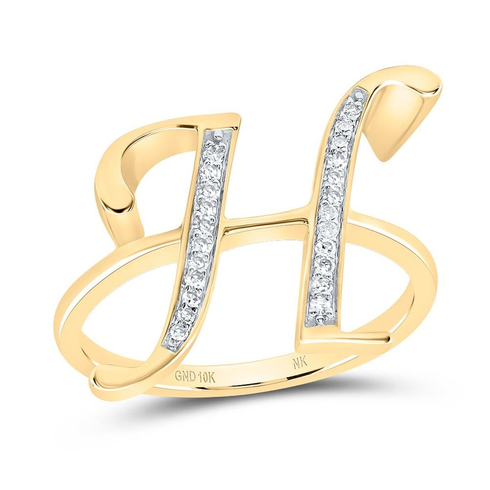 10K Yellow Gold Diamond Initial H Ring - 1/10 Carat Total Diamond Weight