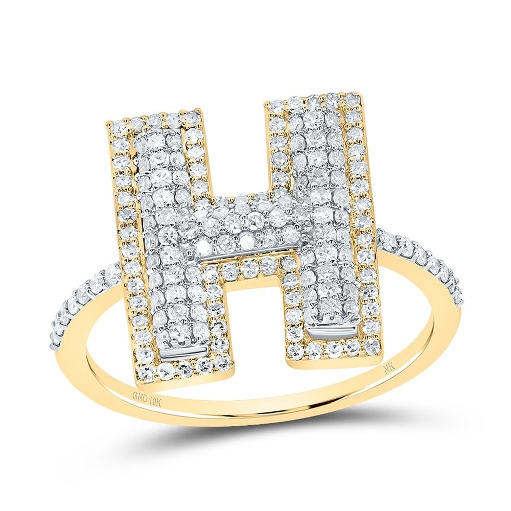 10K Yellow Gold Diamond Initial H Ring - 1/2 Carat Total Diamond Weight