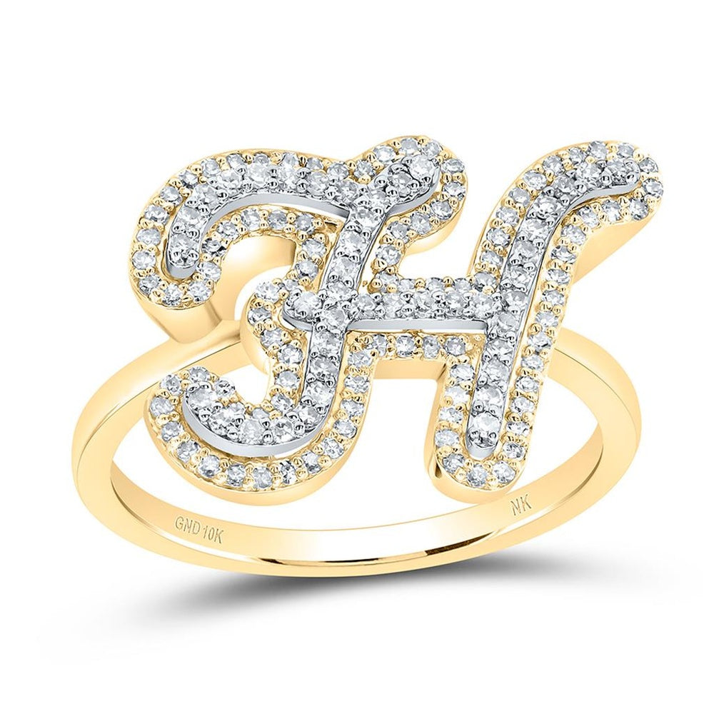 10K Yellow Gold Diamond Initial H Ring - 1/2 Carat Total Diamond Weight