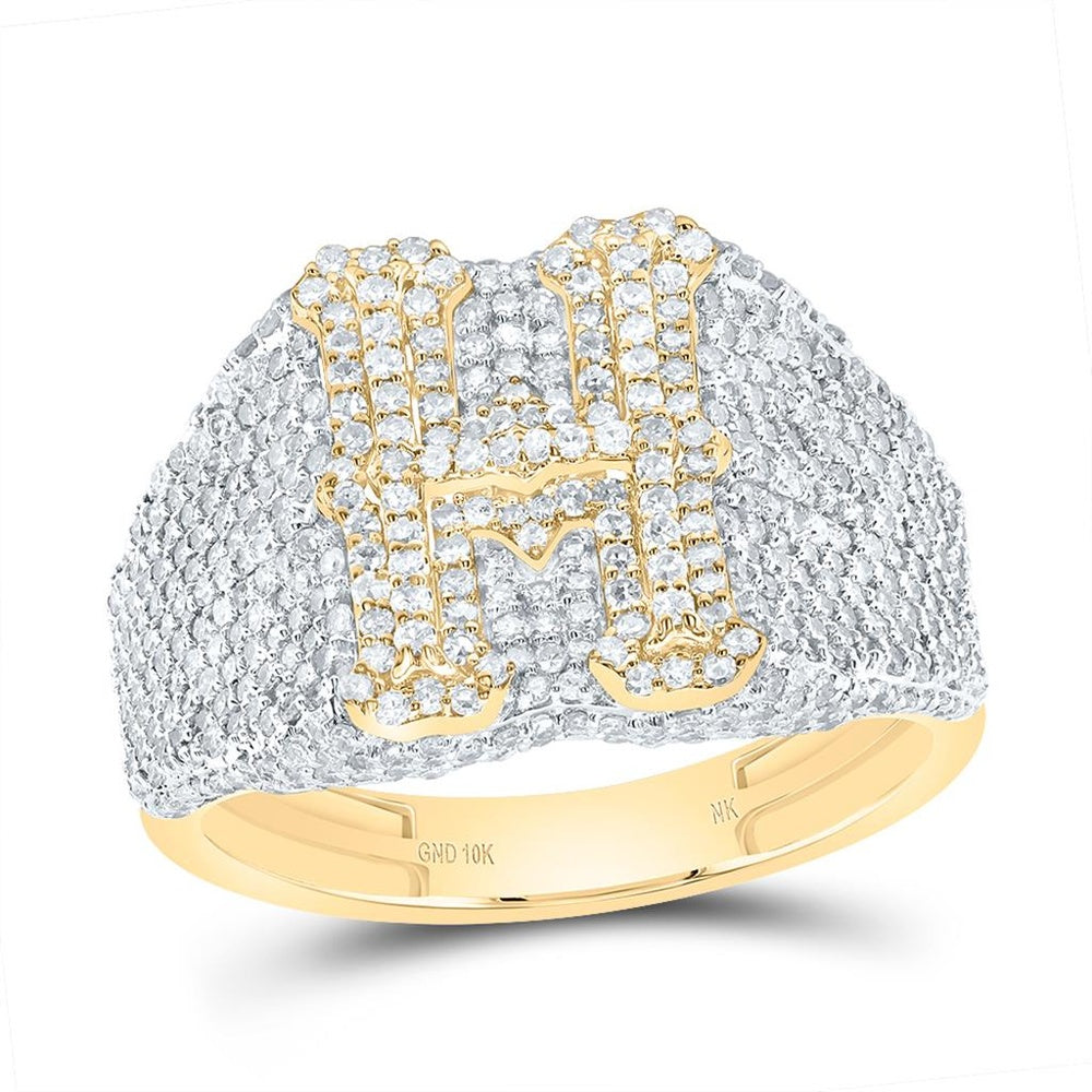 10K Yellow Gold Diamond Initial H Ring - 1 3/4 Carat Total Diamond Weight