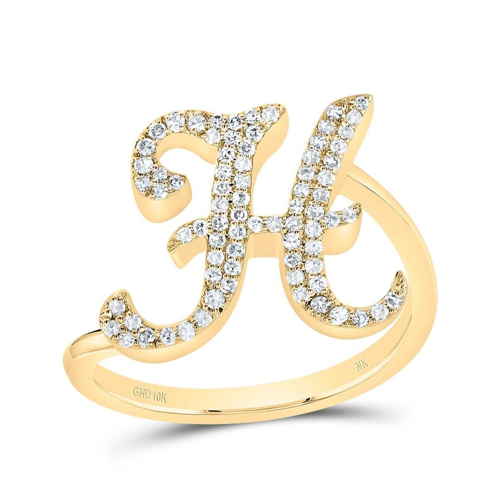 10K Yellow Gold Diamond Initial H Ring - 1/4 Carat Total Diamond Weight
