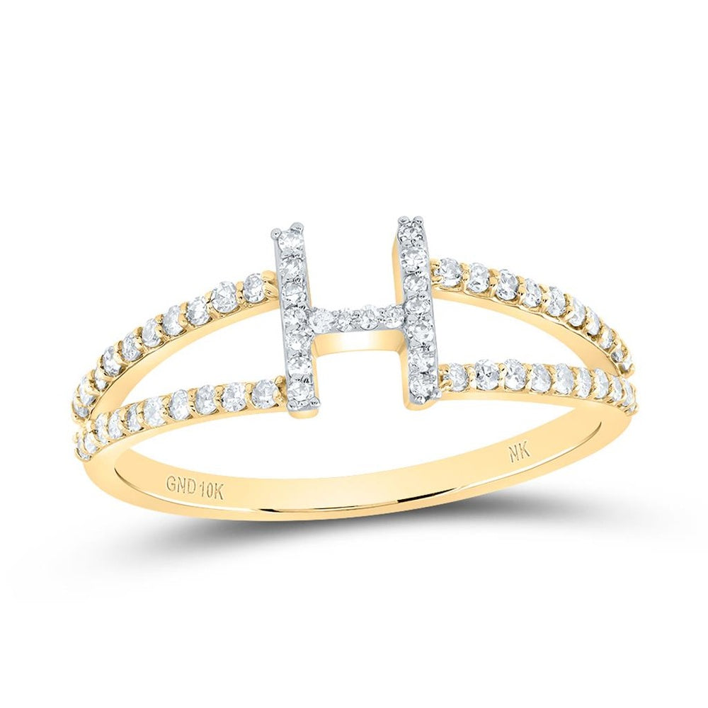 10K Yellow Gold Diamond Initial H Ring - 1/4 Carat Total Diamond Weight
