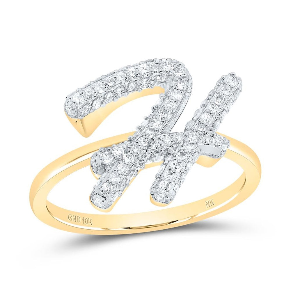 10K Yellow Gold Diamond Initial H Ring - 3/8 Carat Total Diamond Weight