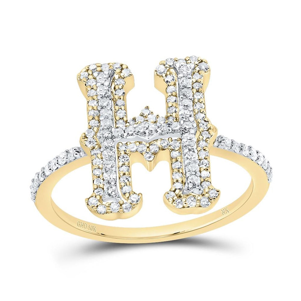 10K Yellow Gold Diamond Initial H Ring - 3/8 Carat Total Diamond Weight