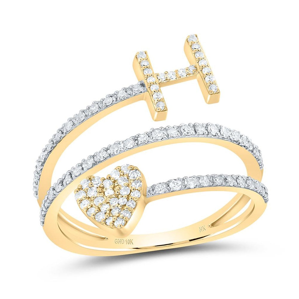 10K Yellow Gold Diamond Initial H Ring - 3/8 Carat Total Diamond Weight