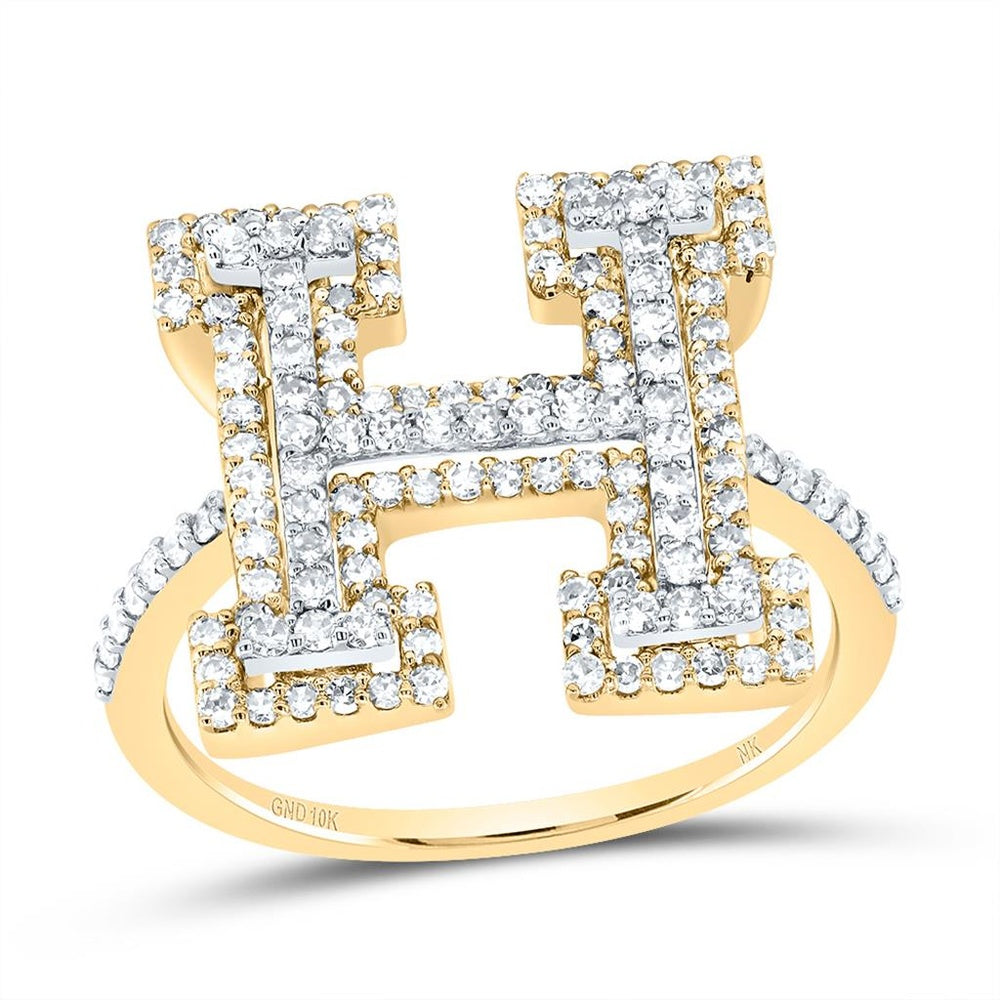 10K Yellow Gold Diamond Initial H Ring - 5/8 Carat Total Diamond Weight