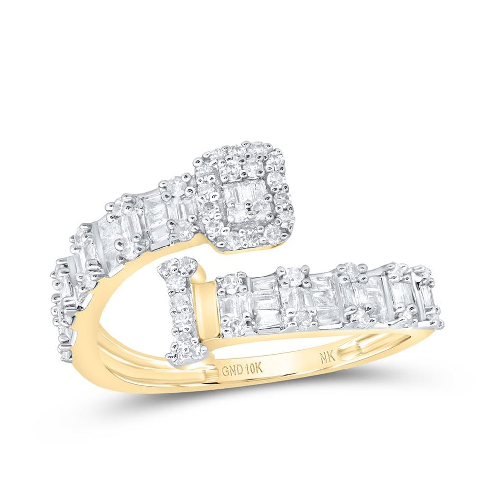 10K Yellow Gold Diamond Initial I Ring - 1/2 Carat Total Diamond Weight