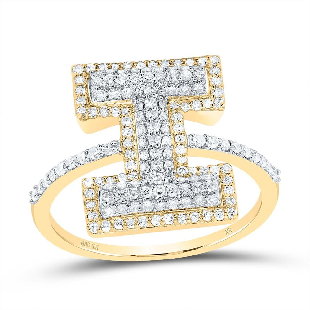 10K Yellow Gold Diamond Initial I Ring - 1/2 Carat Total Diamond Weight