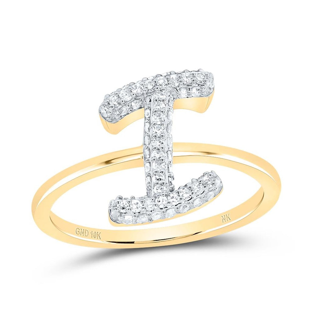 10K Yellow Gold Diamond Initial I Ring - 1/3 Carat Total Diamond Weight
