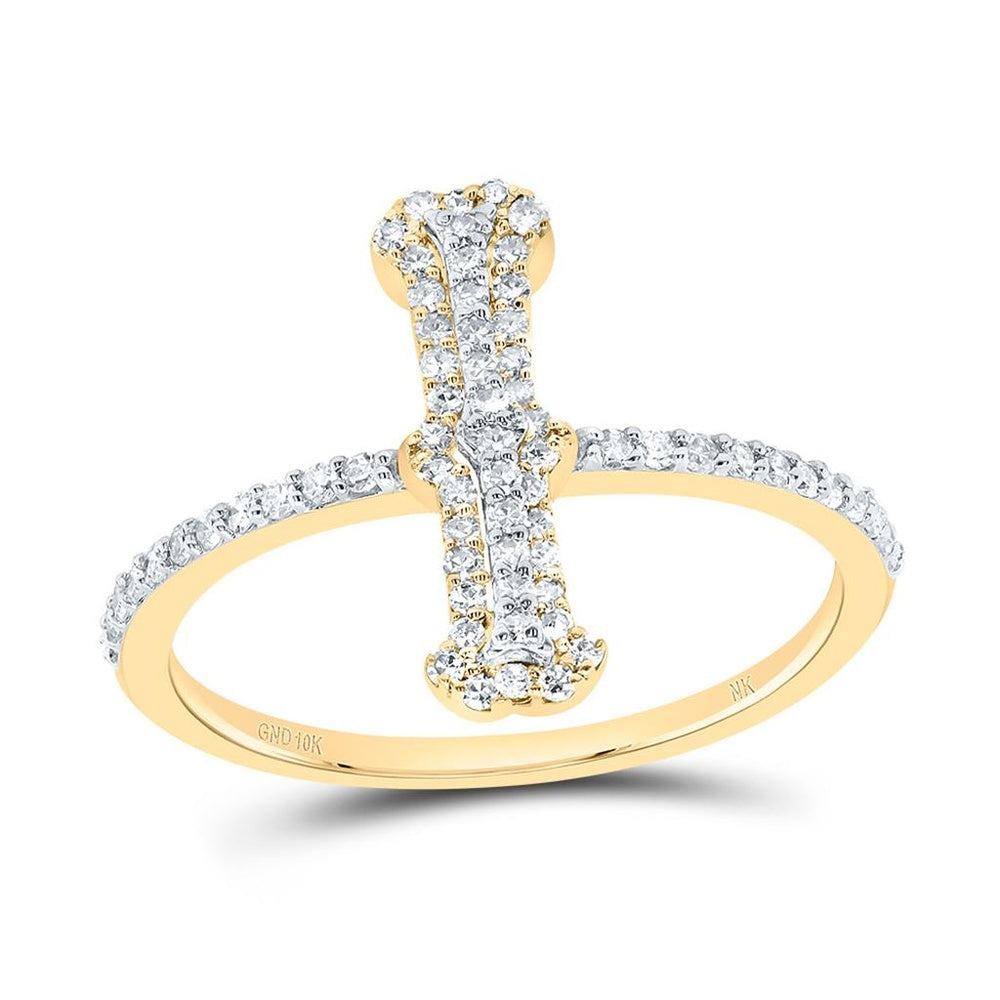 10K Yellow Gold Diamond Initial I Ring - 1/3 Carat Total Diamond Weight