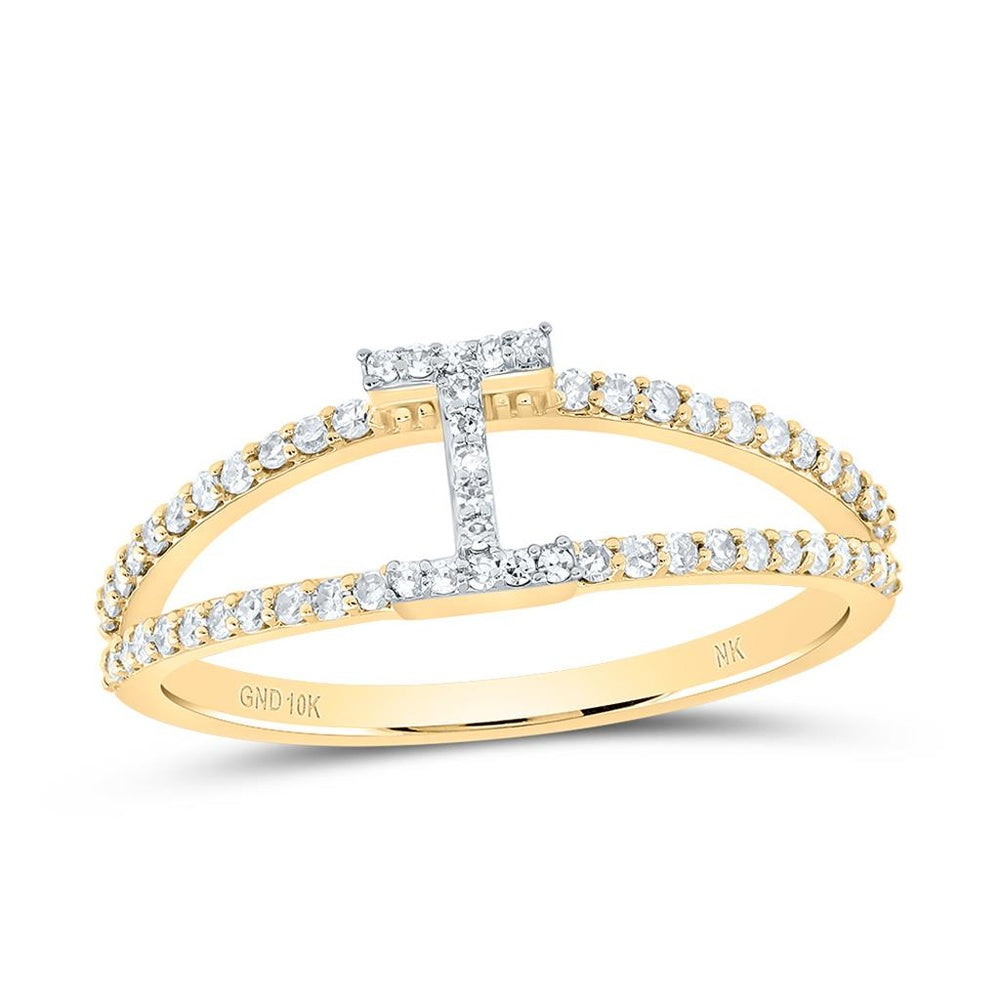 10K Yellow Gold Diamond Initial I Ring - 1/4 Carat Total Diamond Weight