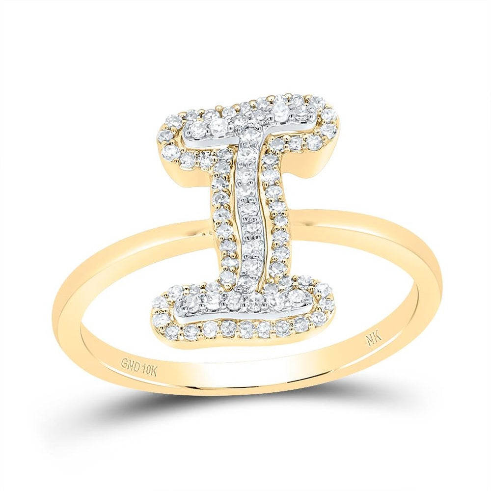10K Yellow Gold Diamond Initial I Ring - 1/4 Carat Total Diamond Weight