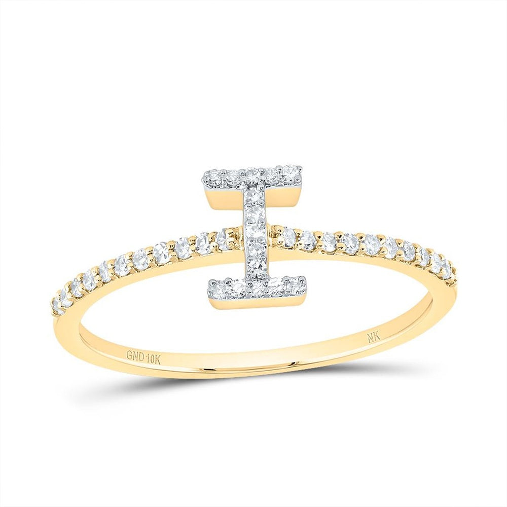 10K Yellow Gold Diamond Initial I Ring - 1/7 Carat Total Diamond Weight