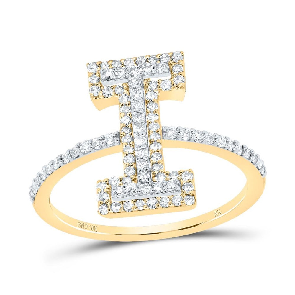 10K Yellow Gold Diamond Initial I Ring - 3/8 Carat Total Diamond Weight