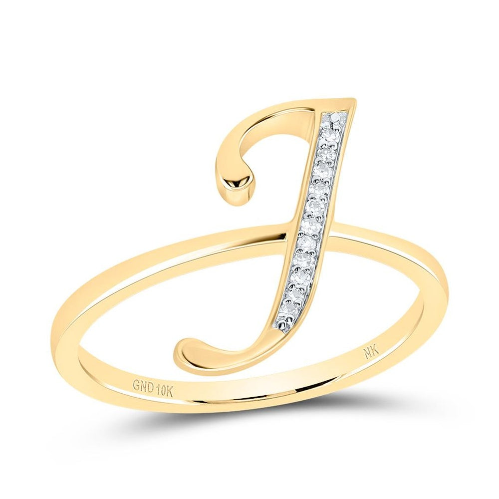 10K Yellow Gold Diamond Initial J Ring - 1/20 Carat Total Diamond Weight
