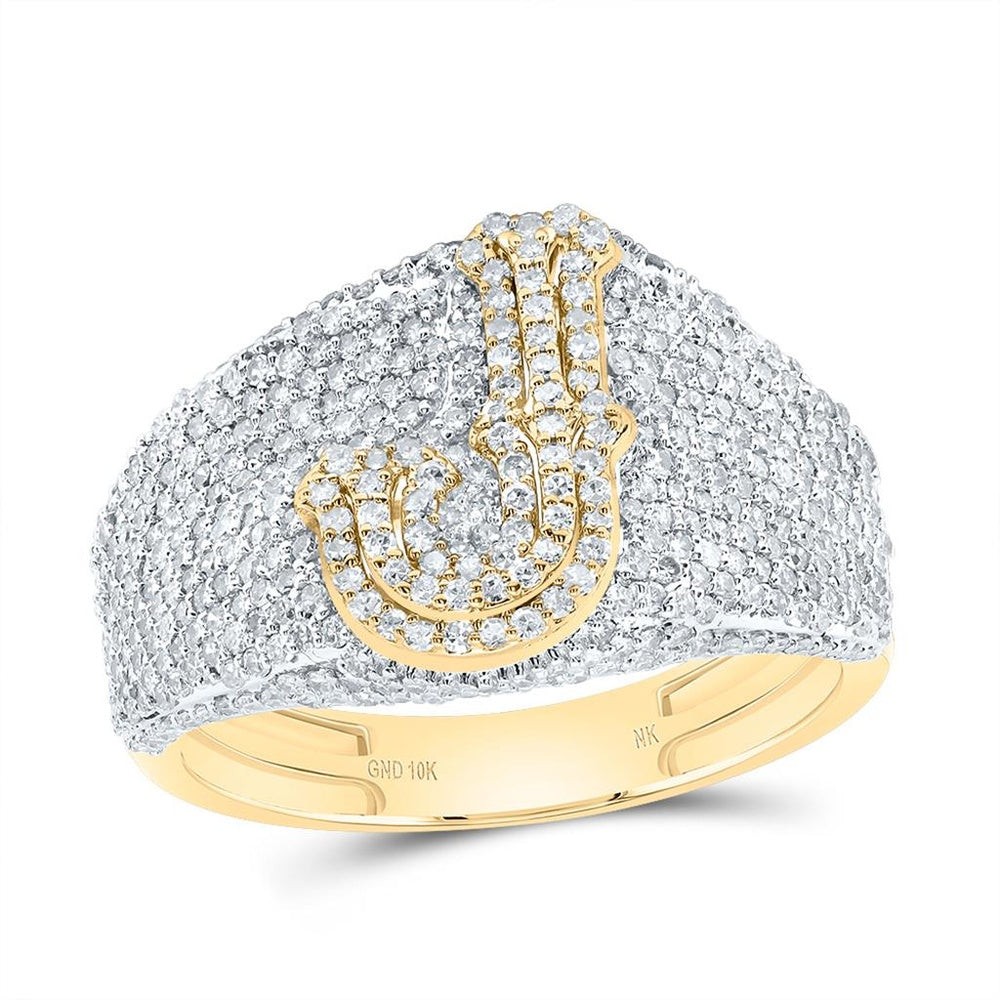 10K Yellow Gold Diamond Initial J Ring - 1 3/4 Carat Total Diamond Weight