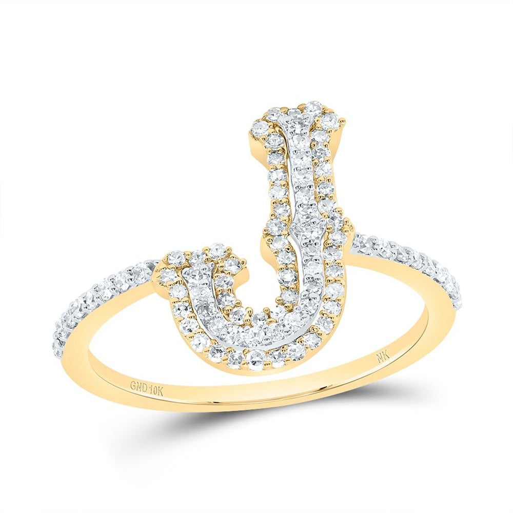 10K Yellow Gold Diamond Initial J Ring - 1/3 Carat Total Diamond Weight