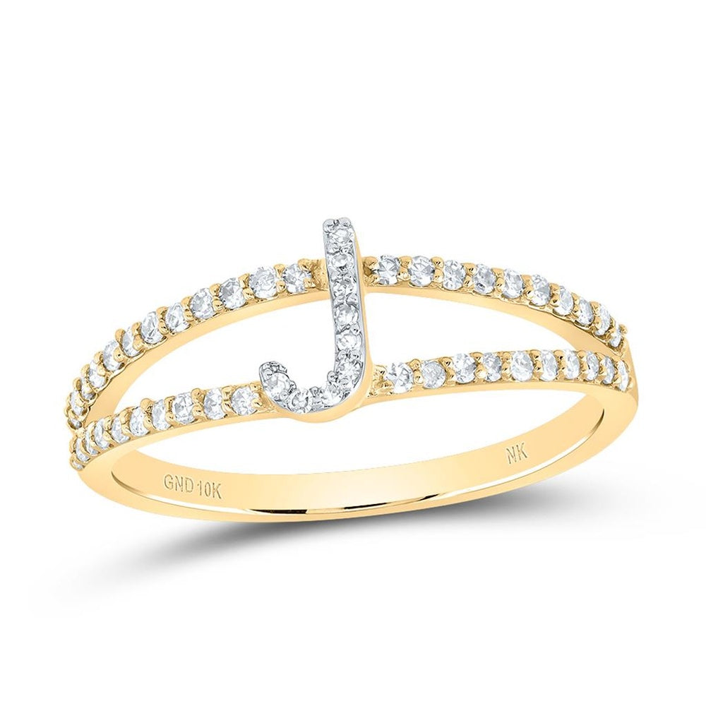 10K Yellow Gold Diamond Initial J Ring - 1/4 Carat Total Diamond Weight